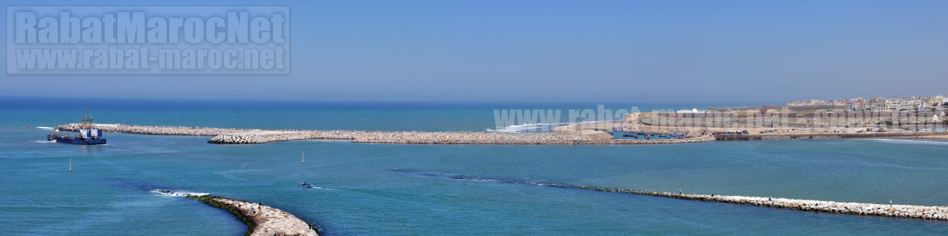 Panorama 12 Entree de l estuaire du Bouregreg avec plage de Sale Et nouveau port de peche de Sale